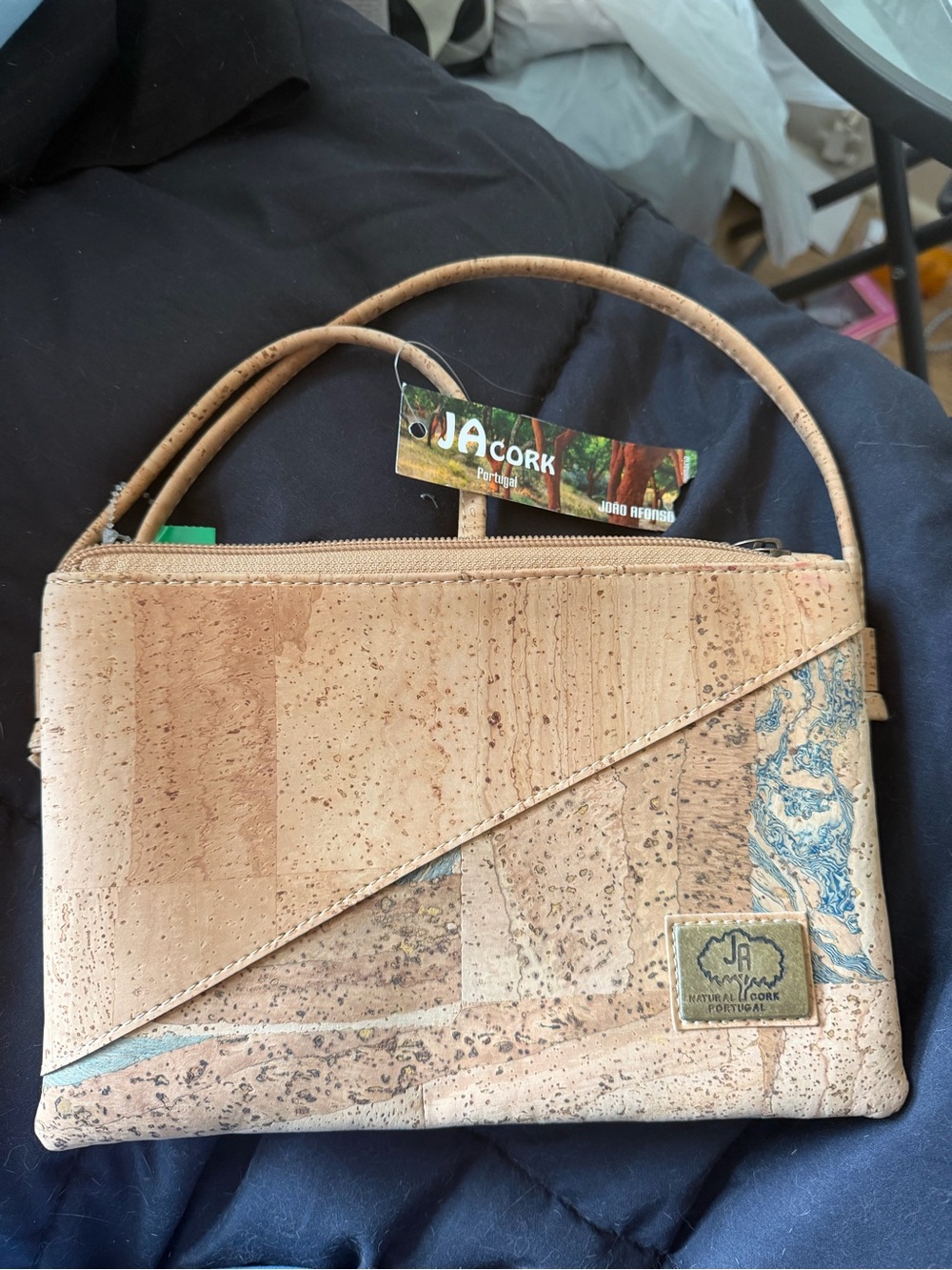 Natural Cork Shoulder Bag in Light Tan - Picture 1 of 6